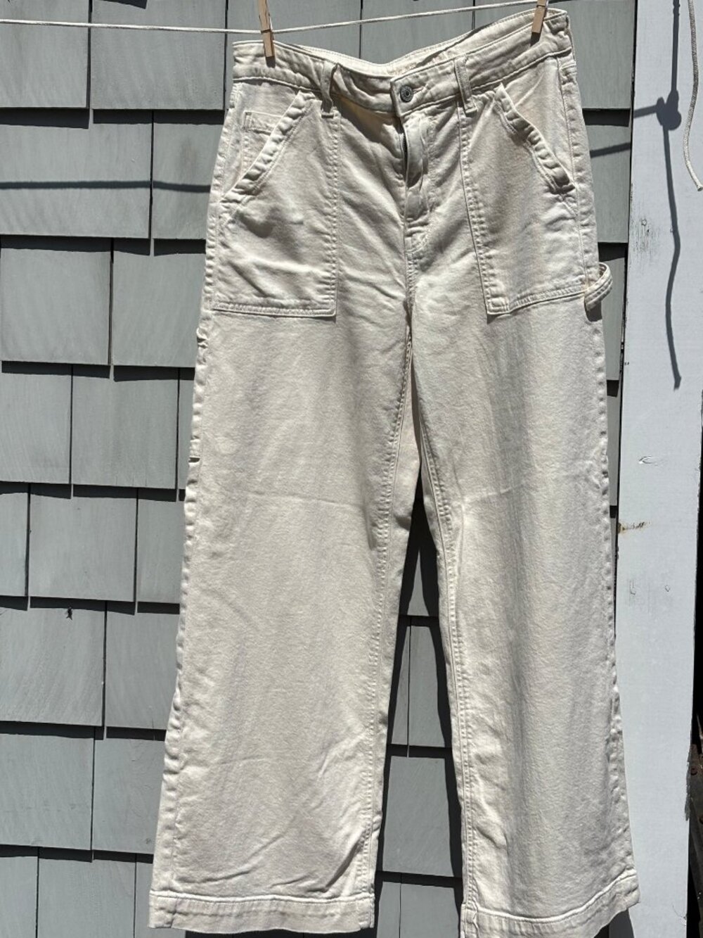American Eagle Cargo Wide Leg Pants Cream Size 10 Short Like New
